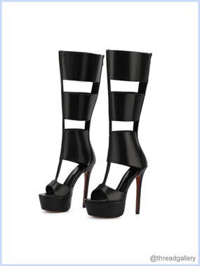 Platform Knee High Heels Open Toe Gladiator Sandals Faux Leather Summer Boots